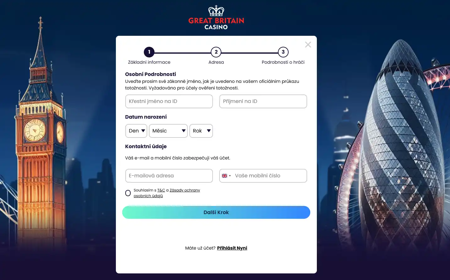 Gb Registrace & Založení účtu