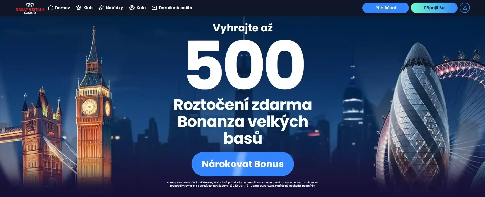 Domovská stránka Great Britain Casino s logem a hlavní navigací